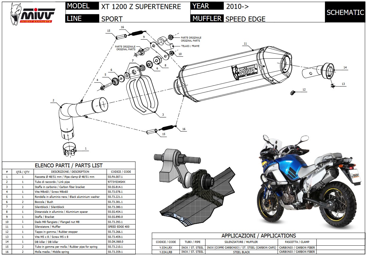 Mivv Speed Edge RVS Slip-on Einddemper met E-keur Yamaha XT 1200 Z Supertenere 2010 > 2020