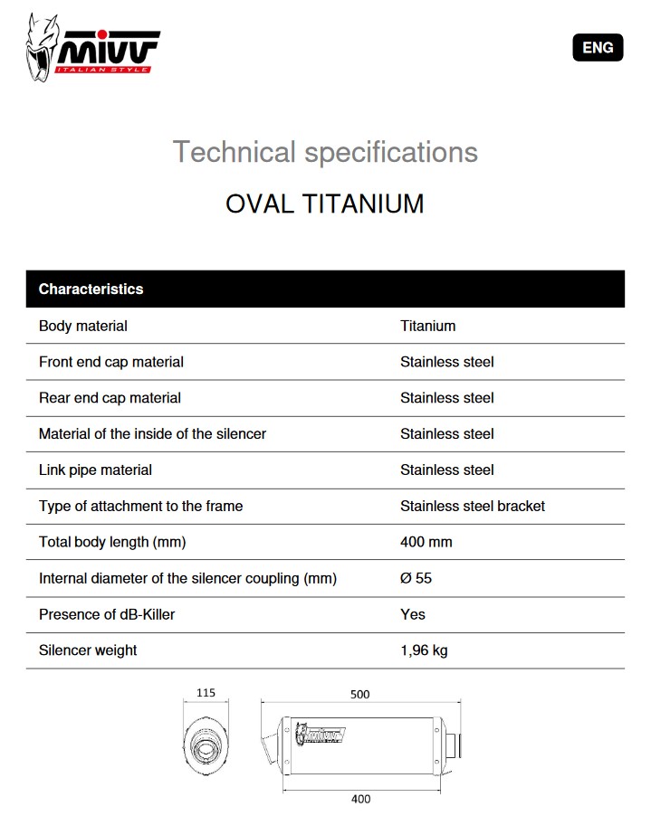 Mivv Oval Titanium Slip-on Einddemper met E-keur Triumph Tiger 900 / GT / Pro / Rally 2021 - 2023