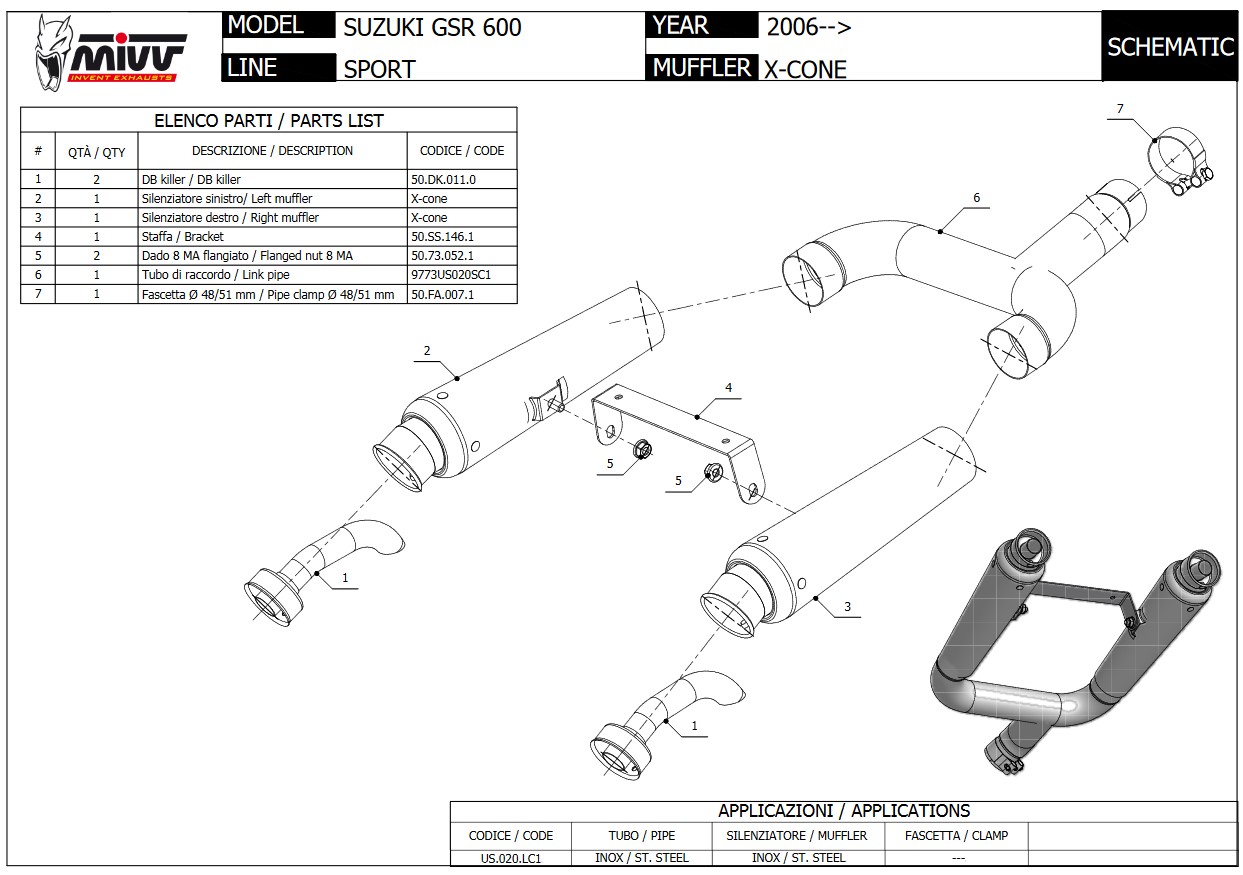 Mivv X-Cone RVS Dubbele Underseat Einddemper (L+R) Set met E-keur Suzuki GSR 600 2006 > 2010
