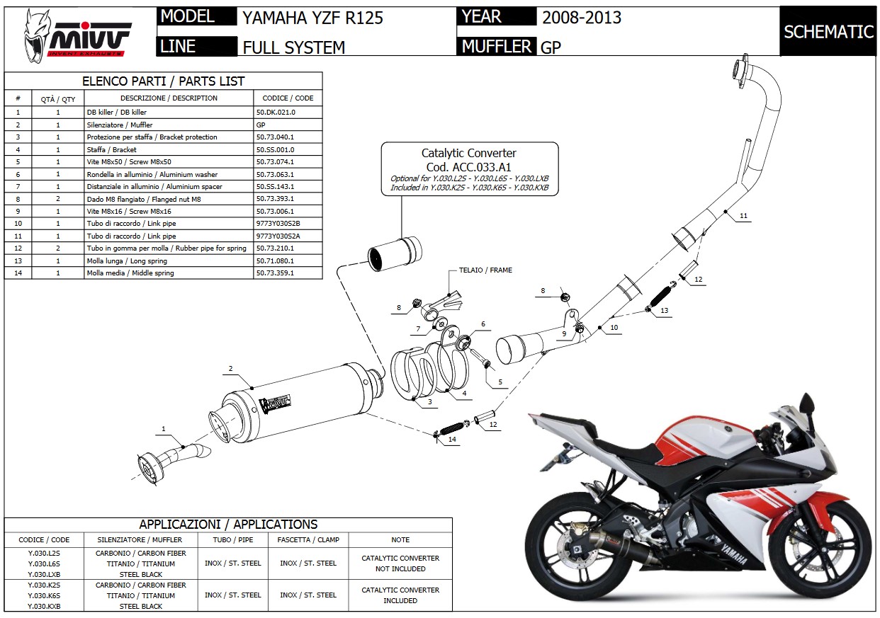 Mivv GP RVS Black Compleet Uitlaatsysteem met E-keur Yamaha YZF R125 2008 > 2013