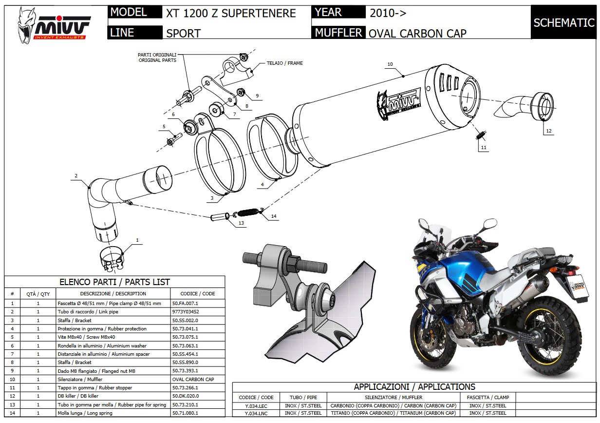 Mivv Oval Titanium met Carbon Endcap Slip-on Einddemper met E-keur Yamaha XT 1200 Z Supertenere 2010 > 2020