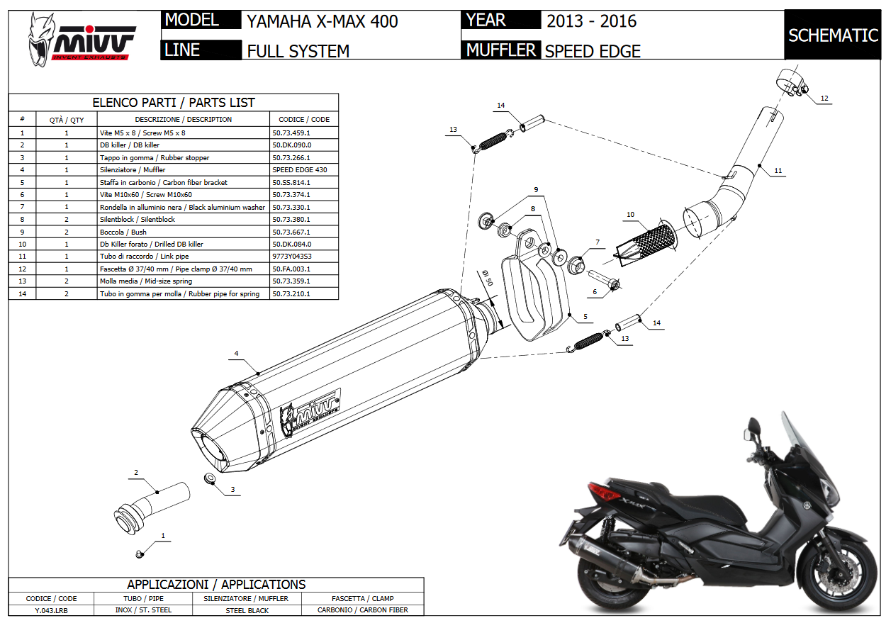 Mivv Speed Edge RVS Black Slip-on Einddemper met E-keur Yamaha X-MAX 400 2013 > 2016