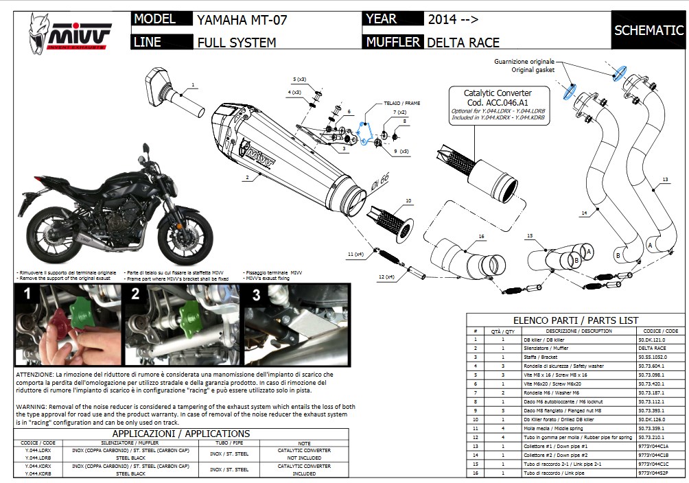 Mivv Delta Race RVS Compleet Uitlaatsysteem met E-keur Yamaha MT07 2014 > 2021
