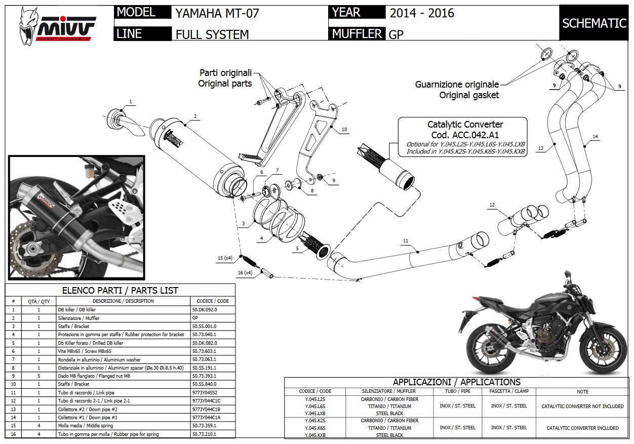 Mivv GP Carbon Compleet Uitlaatsysteem met E-keur Yamaha MT-07 2014 > 2022