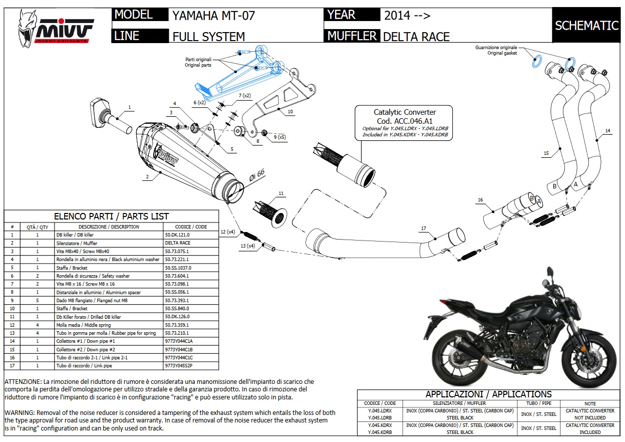 Mivv Delta Race RVS Black High Version Compleet Uitlaatsysteem met E-keur Yamaha MT07 2014 > 2022