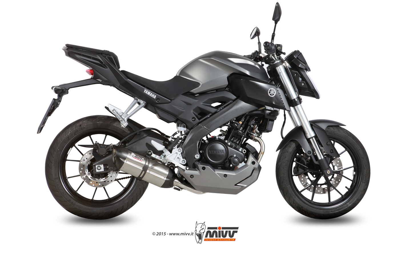 Mivv Suono RVS met Carbon Cap Compleet 1in1 Uitlaatsysteem Yamaha MT-125 2015 2019