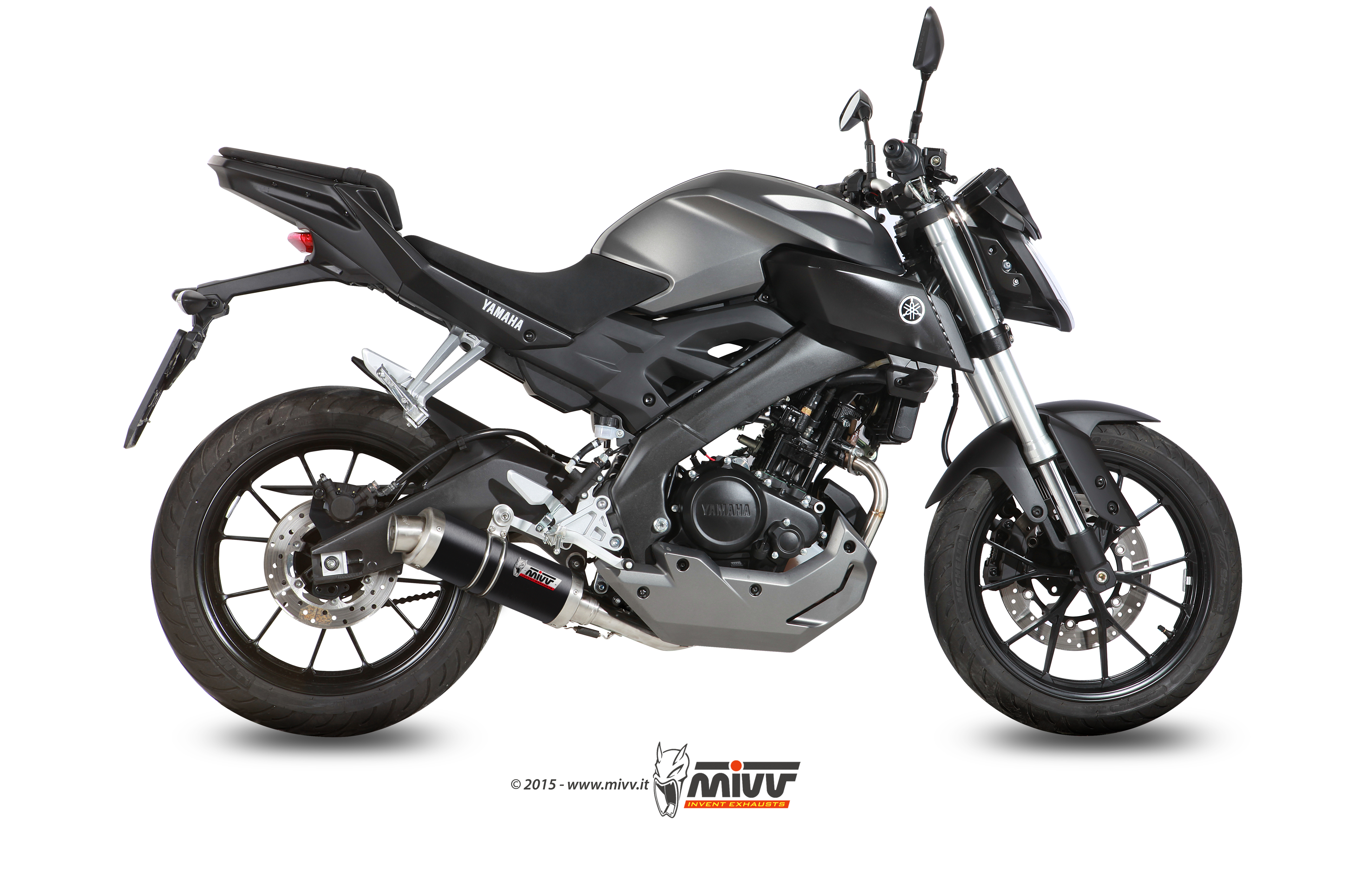 Mivv GP RVS Black Compleet Uitlaatsysteem met E-keur Yamaha MT-125 2015 > 2019