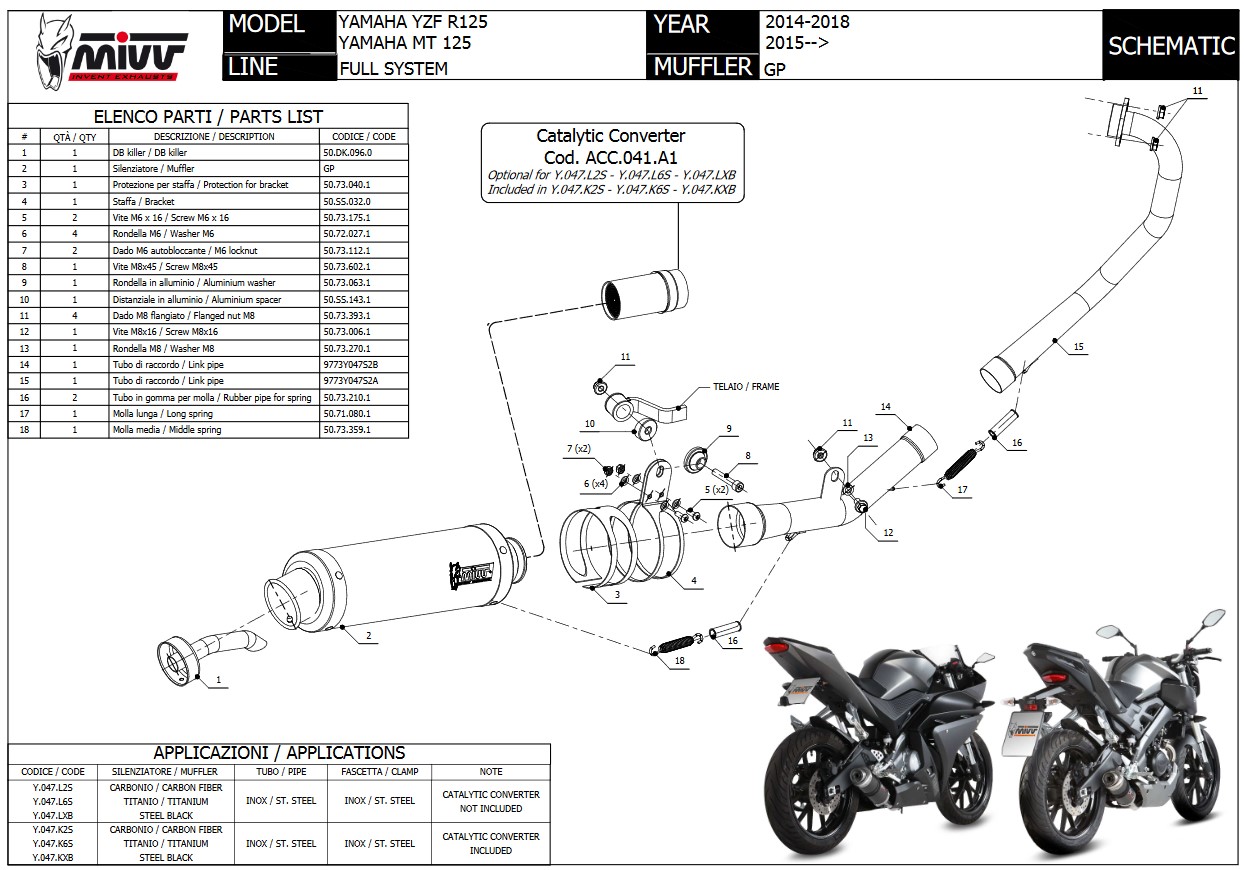 Mivv GP RVS Black Compleet Uitlaatsysteem met E-keur Yamaha MT-125 2015 > 2019