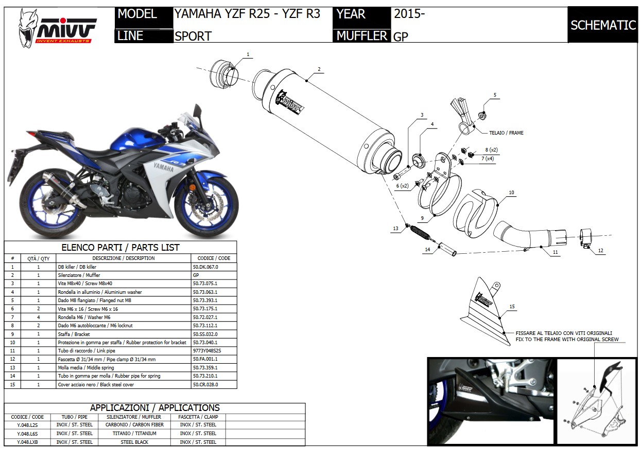 Mivv GP Titanium Slip-on Einddemper met E-keur Yamaha YZF R25 2015 > 2022