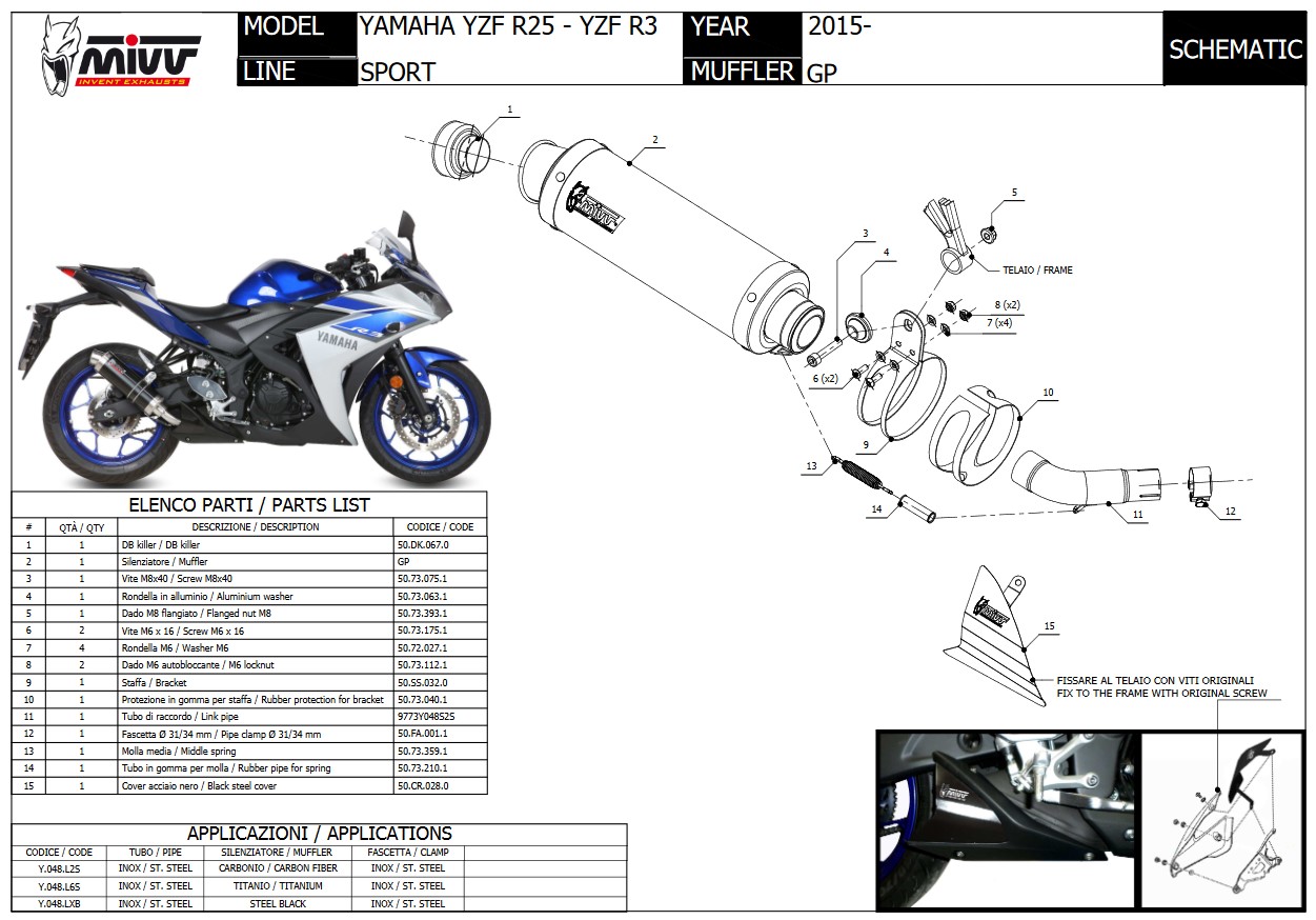 Mivv GP RVS Black Slip-on Einddemper met E-keur Yamaha YZF R3 2015 > 2023