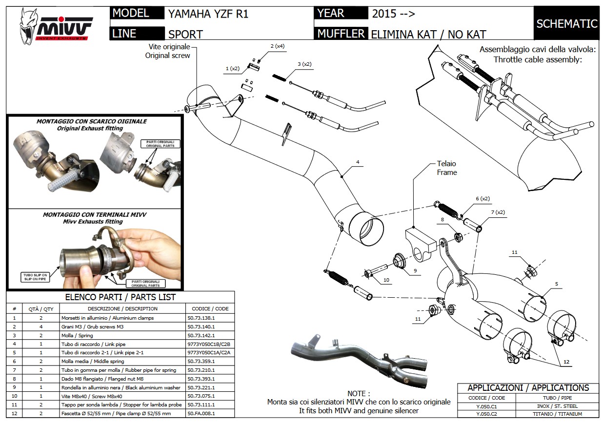 Mivv RVS No-kat Pipe Yamaha YZF 1000 R1 2015 > 2021