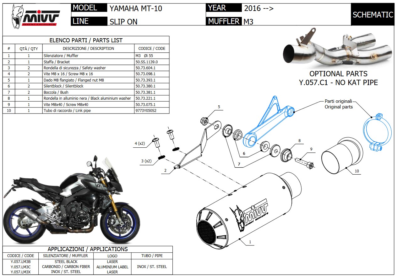 Mivv MK3 RVS Slip-on einddemper met E-keur Yamaha MT-10 2016 - 2022