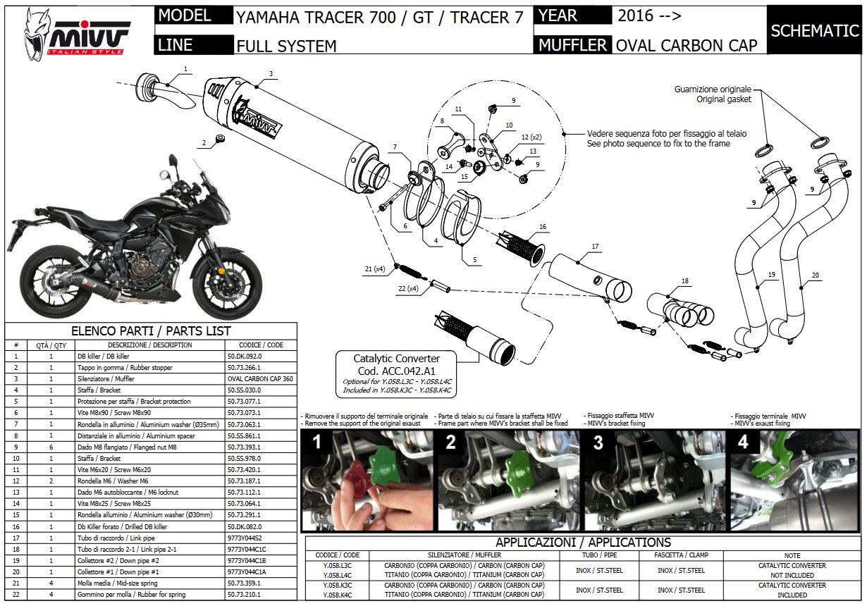 Mivv Oval Titanium met Carbon Endcap Compleet Uitlaatsysteem met E-keur Yamaha Tracer 7 / GT 2021 > 2024