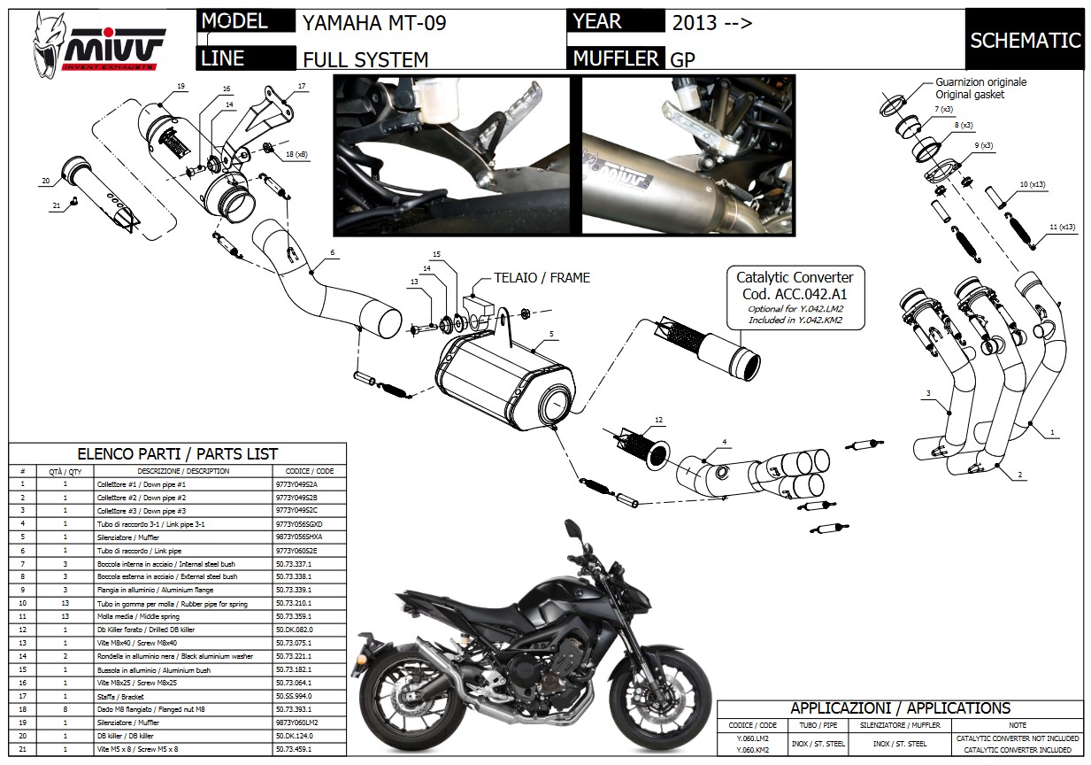 Mivv M2 RVS Compleet Uitlaatsysteem met E-keur Yamaha MT09 / SP 2013 > 2020