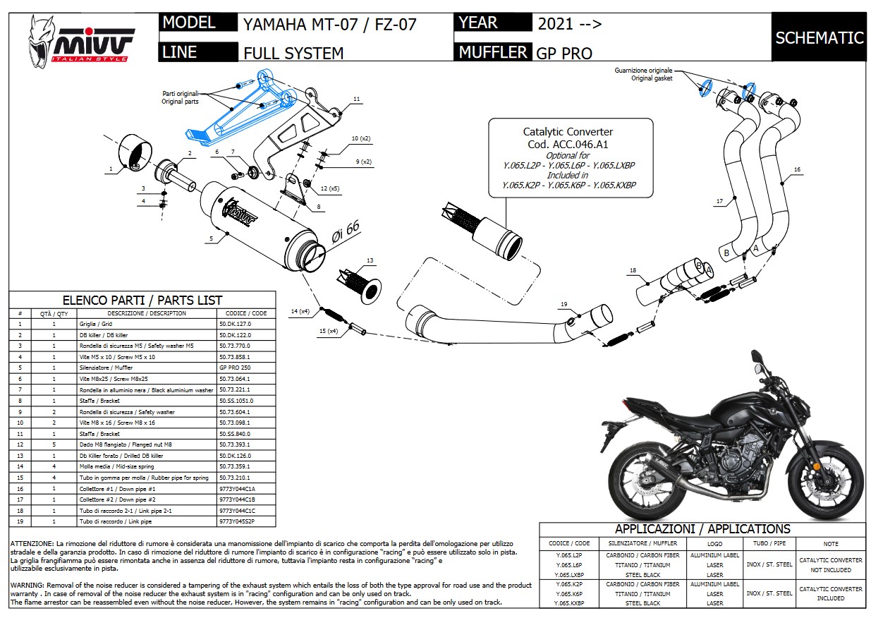 Mivv GP Pro Carbon High Mount Compleet Uitlaatsysteem met E-keur Yamaha MT-07 2021 > 2022