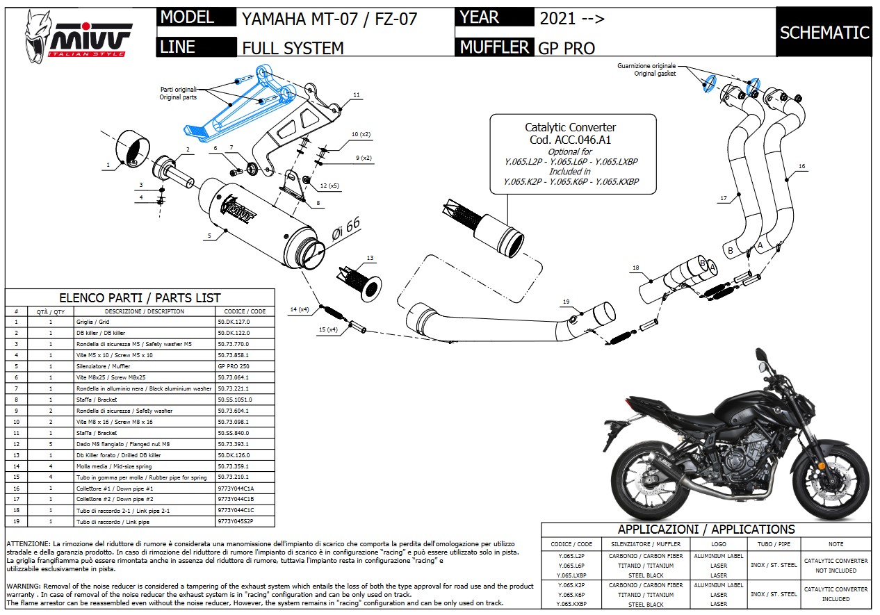 Mivv GP Pro Titanium High Mount Compleet Uitlaatsysteem met E-keur Yamaha MT-07 2021 > 2022