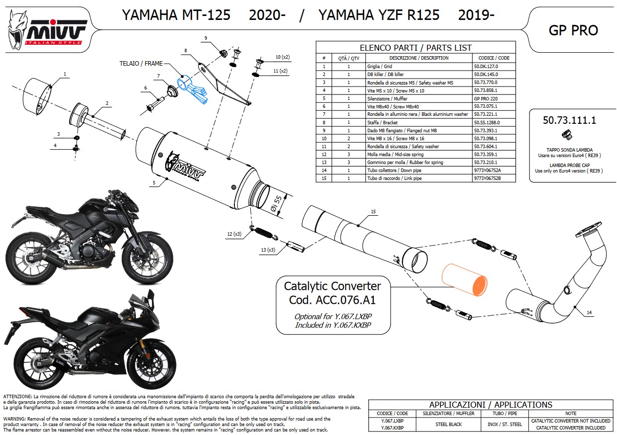 Mivv GP Pro Black Volledig Uitlaatsysteem met E-keur Yamaha YZF R 125 2019 > 2024