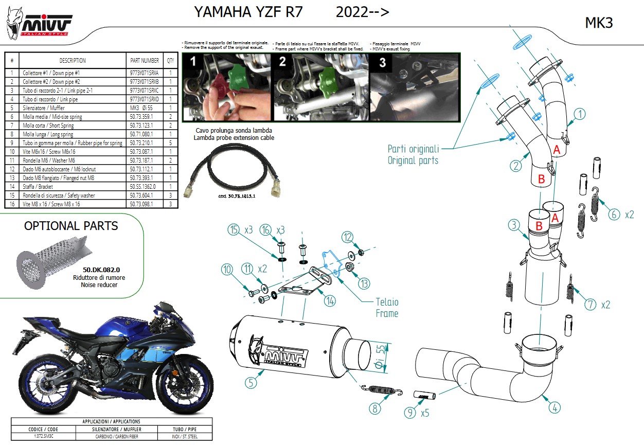 Mivv MK3 Carbon Compleet Uitlaatsysteem zonder E-keur Yamaha R7 2022 > 2023