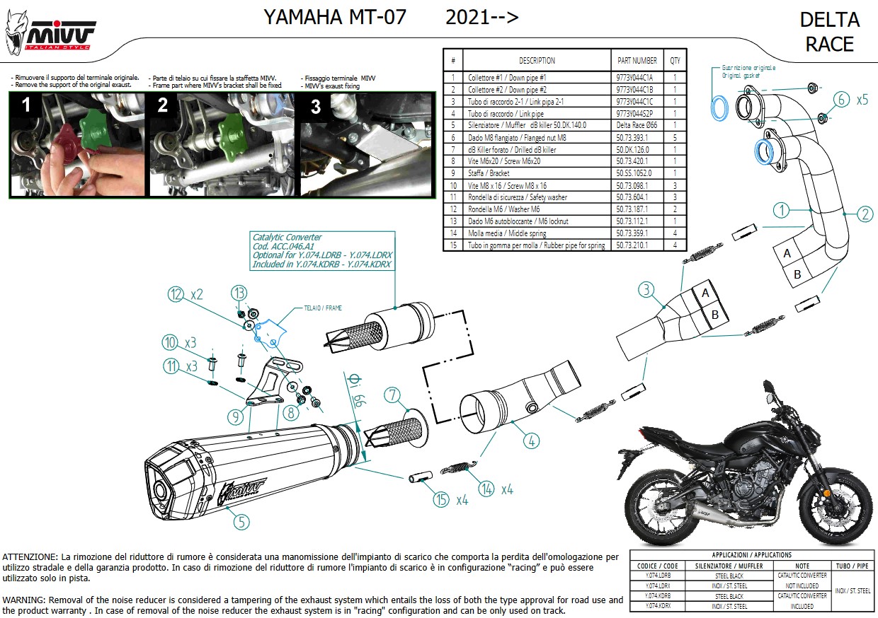 Mivv Delta Race RVS Compleet Uitlaatsysteem met E-keur Yamaha MT07 2021 > 2023