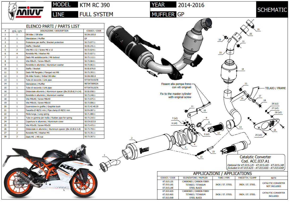 Mivv GP Titanium Volledig Uitlaatsysteem met E-keur KTM RC 390 2014 > 2016