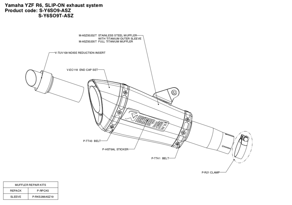 Akrapovic Slip-on Line Titanium Einddemper zonder E-keur Yamaha YZF-R6 2010 > 2023