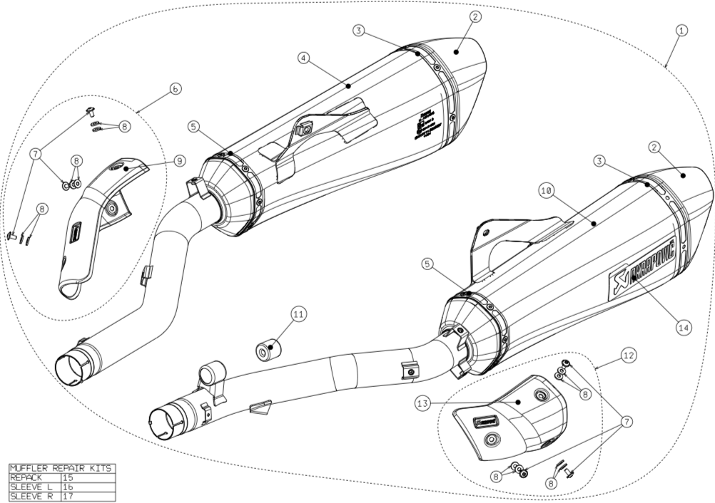 Akrapovic Slip-on Line Titanium Dubbele Einddemper (L+R) met E-keur BMW K1600 GT / GTL 2011 > 2020