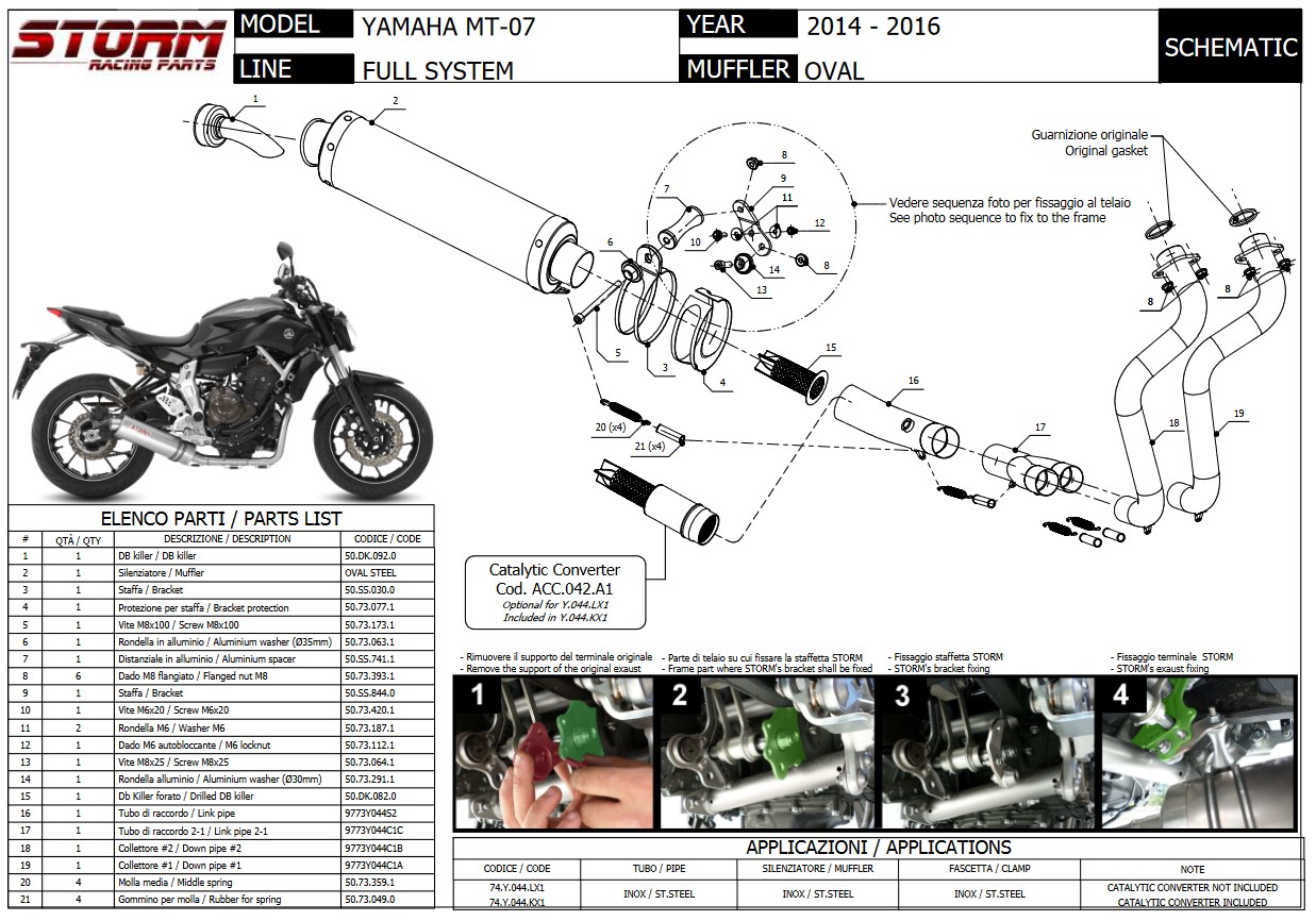 Storm by Mivv Oval RVS Compleet 2in1 Uitlaatsysteem met E-keur Yamaha MT-07 2014 > 2020