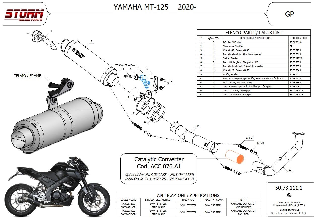 Storm by Mivv GP RVS Black Compleet 1in1 Uitlaatsysteem met E-keur Yamaha MT-125 2020 - 2023