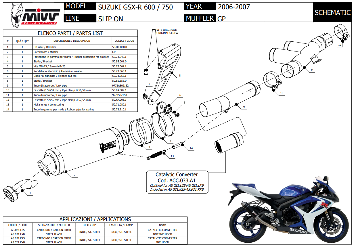 Mivv GP Carbon Slip-on Einddemper met E-keur Suzuki GSX-R 600 2006 > 2007