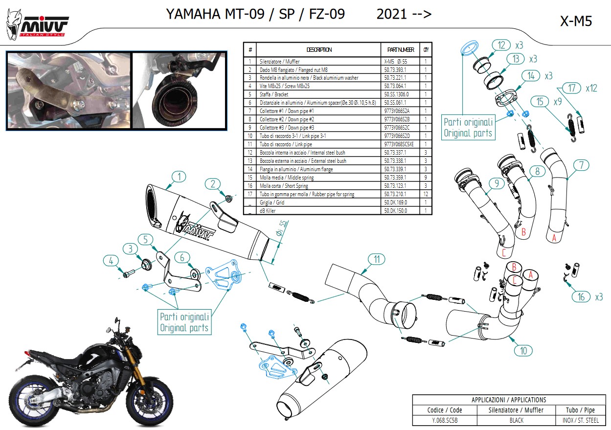 Mivv X-M5 Volledig Uitlaatsysteem zonder E-keur Yamaha MT-09 2021 - 2023