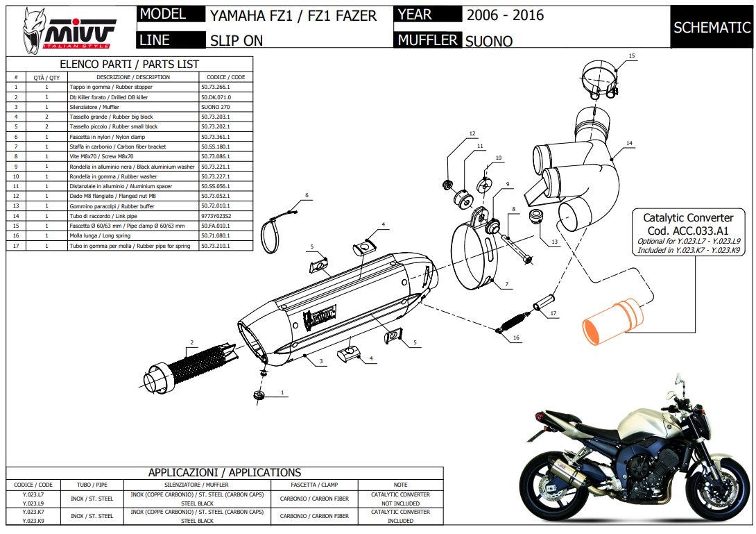Mivv Suono RVS Black Slip-on Einddemper met E-keur Yamaha FZ1 - Fazer 2006 > 2016