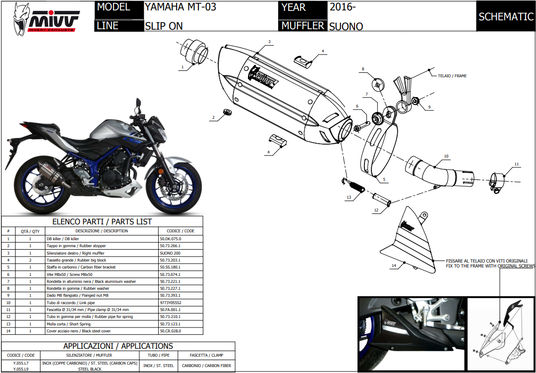 Mivv GP RVS Black Dubbele Underseat Einddemper (L+R) Set Yamaha MT-03 660 2006 > 2014