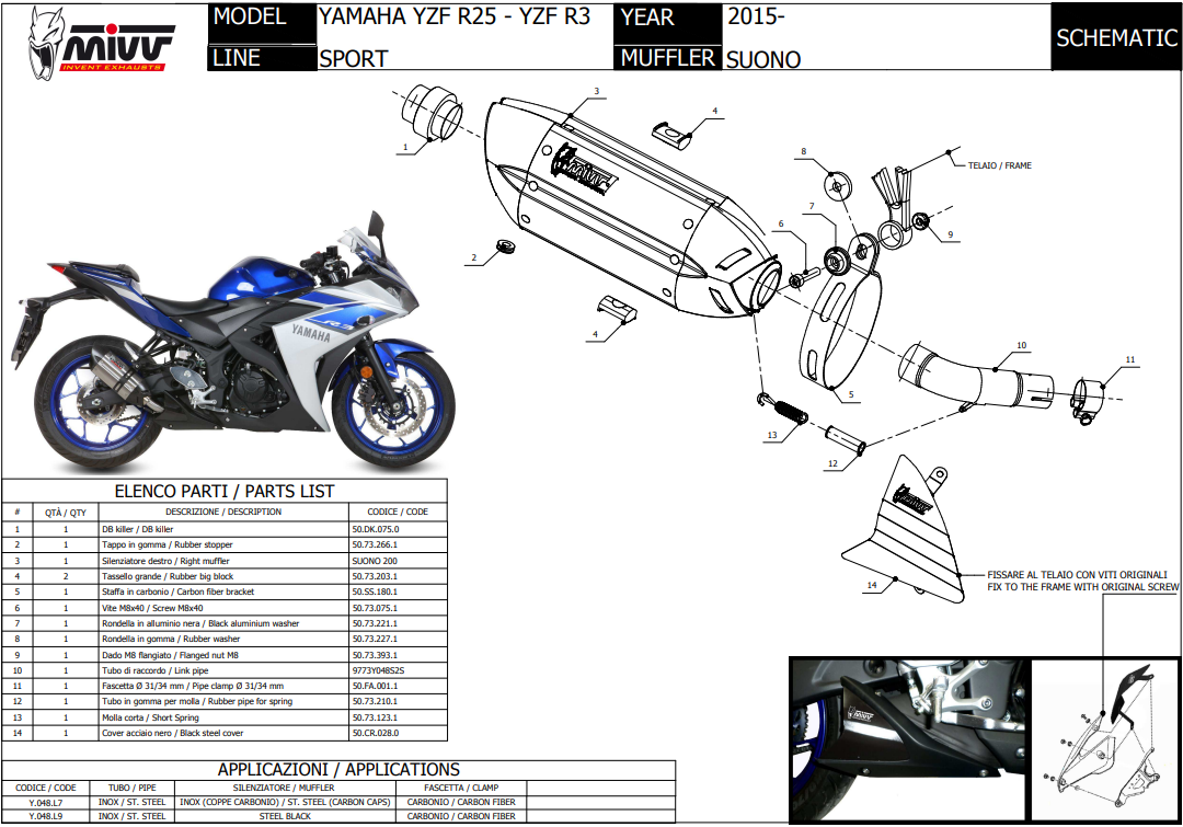 Mivv Suono RVS Black Slip-on Einddemper met E-keur Yamaha YZF R3 2015 > 2024