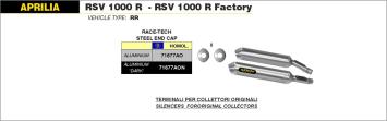 2x Arrow Race Tech Aluminium met RVS Endcap Einddempers met E-keur Aprilia RSV 1000 R / Factory 2004 > 2008