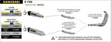 Arrow Race-Tech Aluminium Slip-on Einddemper met E-keur incl. Linkpipe 71368MI Kawasaki Z750 2007 > 2014