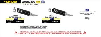Arrow Urban Aluminium Black Dark Endcap Einddemper met E-keur Yamaha X-Max 300 2021 > 2024