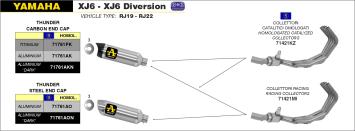 Arrow Volledig Uitlaatsysteem met Street Thunder Aluminium Black Steel Endcap Einddemper met E-keur incl. Katalysator Yamaha XJ6 / Diversion 2009 > 2015