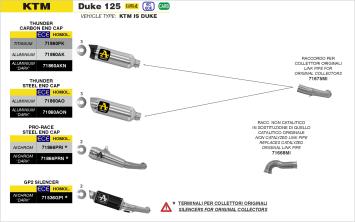Arrow Thunder Aluminium Black Slip-on Einddemper met E-keur incl. racing Linkpipe zonder E-keur71675MI KTM Duke 125 2017 > 2020