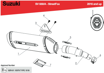 BOS Street Fox Matt RVS Einddemper met E-Keur incl. Color Bars Kit Suzuki SV 650 2016 > 2020