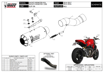 Mivv MK3 Carbon Einddemper zonder E-keur Ducati Monster 1200 / S 2014 > 2016