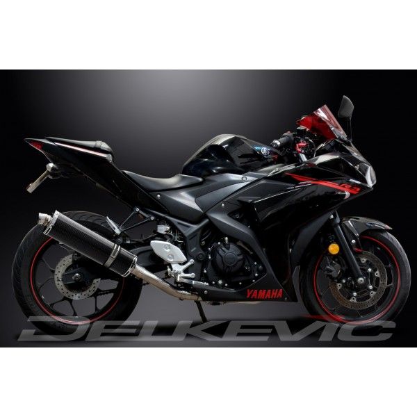 Delkevic volledig systeem Oval Carbon 450mm - YZF-R3 (2015-2020) MT03 (2017-2020)