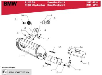 BOS Desert Fox RVS Matt Einddemper met E-keur BMW R 1200 GS / Adventure 2013 / 2016