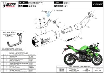 Mivv MK3 Carbon Einddemper zonder E-keur Kawasaki Ninja 400 2018 > 2023