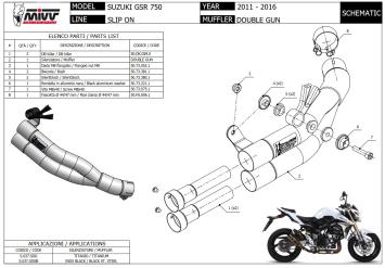 Mivv Double Gun Black Slip-on Einddemper zonder E-keur Suzuki GSR 750 2011 > 2016