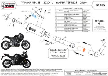 Mivv GP Pro Black Volledig Uitlaatsysteem met E-keur Yamaha YZF R 125 2019 > 2023