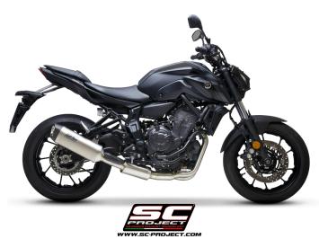 SC-Project Volledig 2-1 RVS Uitlaatsysteem Met SC1-S Titanium Einddemper Euro5 Gekeurd YAMAHA MT-07 2021 - 2024