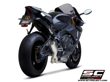 SC-Project CR-T Titanium With Stoneguard Grid With De-cat Linkpipe Slip-On Einddemper Zonder E-keur YAMAHA YZF R1 / R1M 2017 - 2019