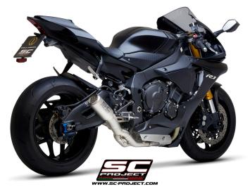 SC-Project CR-T Titanium With Stoneguard Grid With De-cat Linkpipe Slip-On Einddemper Zonder E-keur YAMAHA YZF R1 / R1M 2017 - 2019