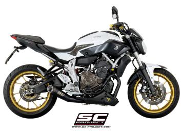 SC-Project Volledig 2-1 RVS Uitlaatsysteem Met Conic RVS Matt Black Einddemper Euro3 Gekeurd YAMAHA MT-07 2013 - 2016