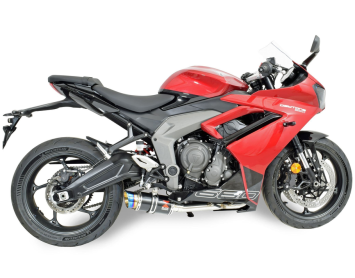 Black Widow Exhaust Volledig uitlaatsysteem met 200mm RVS Black Blue Tip Einddemper zonder E-keur Triumph Daytona 660 2024 - 2026 